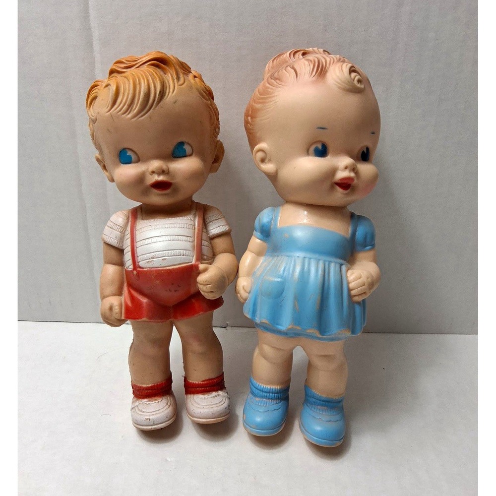Vintage Sun Rubber Ruth E. Newton rubber baby dolls lot of 2, 8 in, 1960s.